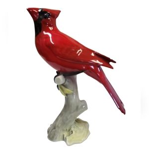 Vintage 1960s German Hutschenreuther Cardinal Bird Figurine Porcelain Art Deco.